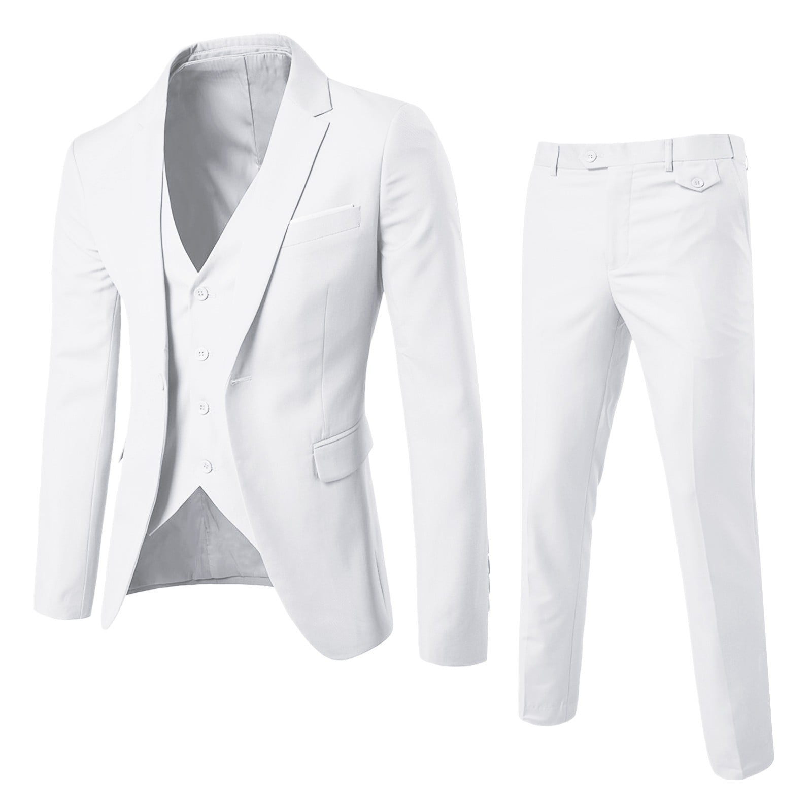 SMihono Men's Trendy Suit Blazer + Shirt + Suit Pants Three Piece Set  Business Pocket Work Office Lapel Collar Button Suit Coat Prom Wedding Long  Sleeve Tuxedo Slim Fit Solid White 8 - Walmart.com